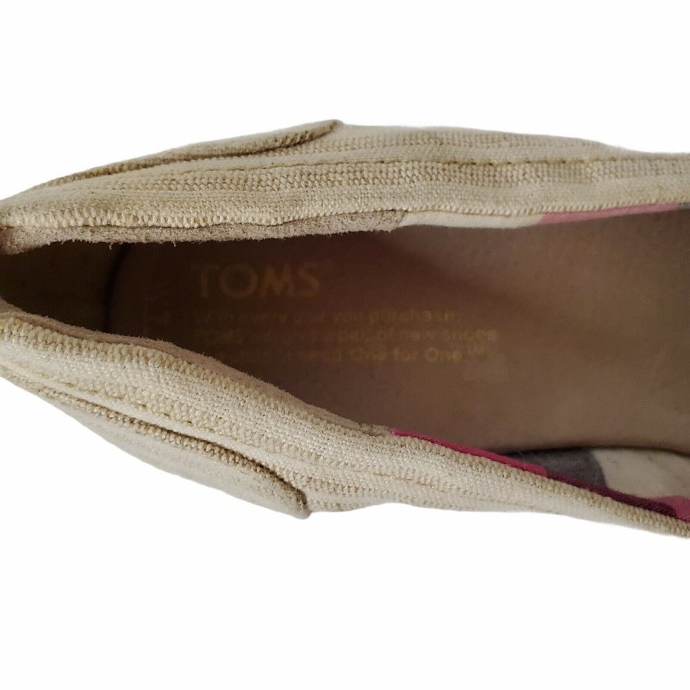 Toms Peep Toe Striped Canvas Espadrille Wedges 7.5 - Picture 7 of 12